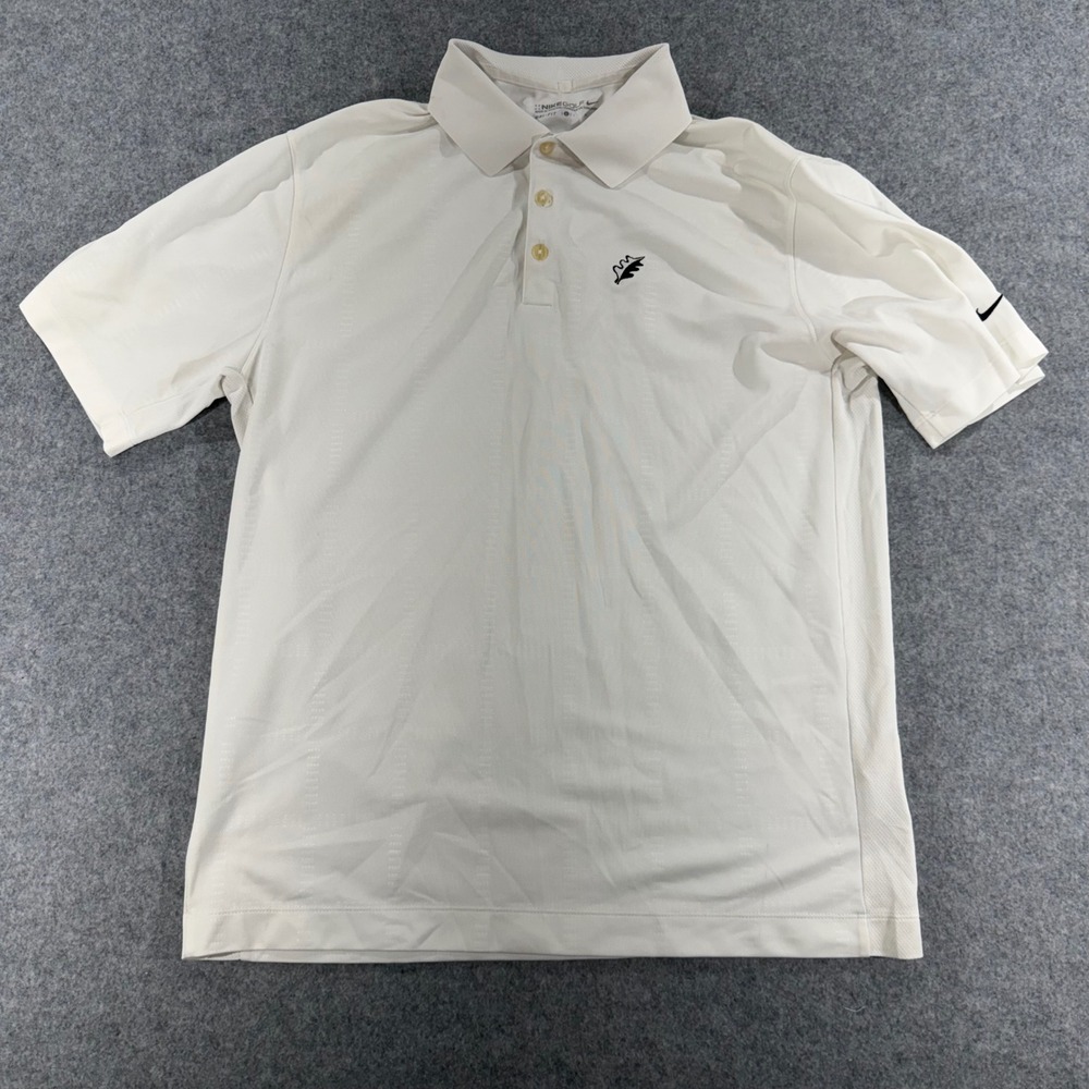 Nike Golf Dri-FIT Polo Shirt Mens Large White Short Sleeve Leaf Logo Stripe